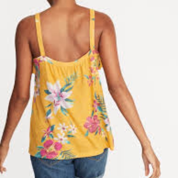 White Floral Ruffle Trim Sleeveless Top XL - Picture 2 of 2